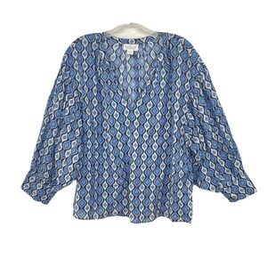 VELVET by Graham Spencer Blue Ikat Medallion Boho Peasant Blouse Size XL Prairie